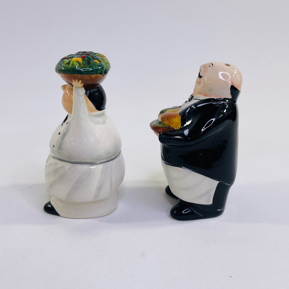 CIC Ceramic Chef and Waiter Salt and Pepper Shakers Set Whimsical Kitchen Decor - Picture 2 of 7